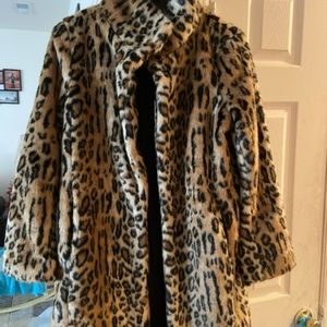 Fur leopard print coat